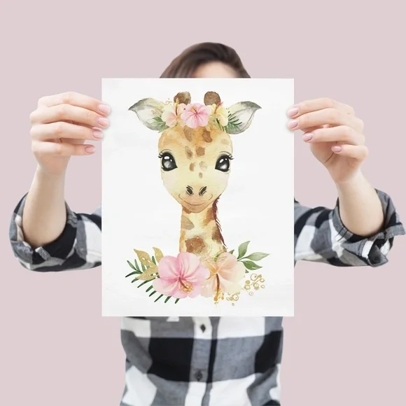 Cute Floral Giraffe Watercolor Wall Art Print Poster Unframed - Picture 6 of 15